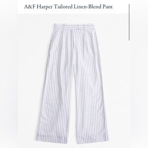 Abercrombie & Fitch Harper Tailored Linen-Blend Pant - White/Blue